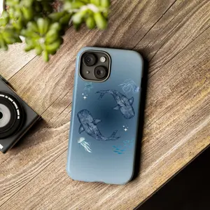 Elegant Ocean-Themed Phone Case Featuring Whales and Jellyfish in a Celestial, Ocean Tough Phone Case, suitable for iPhone 17 16 15 14 13 12 11 X, Samsung and other series models, can be given as a holiday gift to friends or home