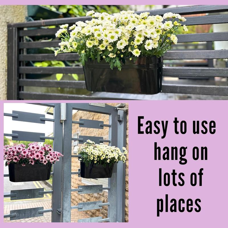 Lalagreen outdoor plants rail planter 16 inch  black metal iron hanging flower pots deck railings fence buckets modern boho style wall mount window boxes plant holder hooks porch home decor