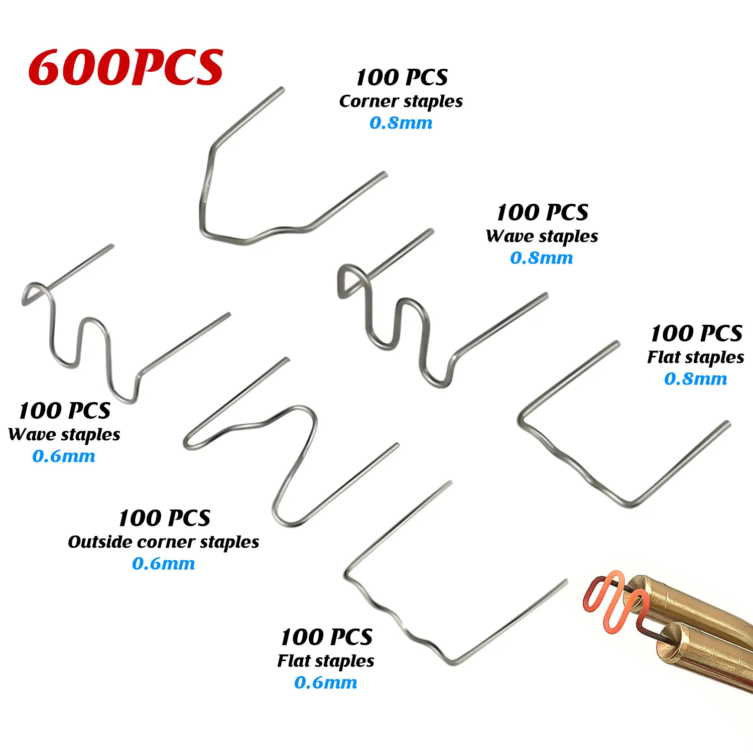 600Pcs High-Quality Stainless Steel Hot Staples for Plastic Welding, Auto Bumper Fender Fairing Repair Hardware Kit, Welding Gun Not Included