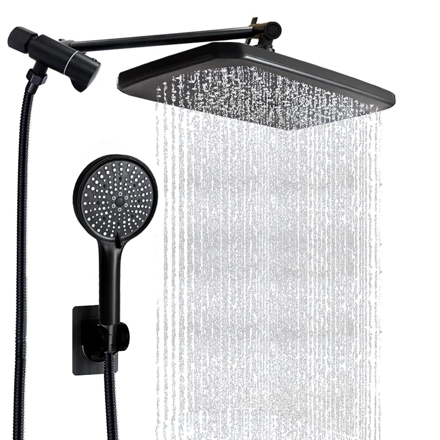 Wide Shower Head with 6 Spray Modes, High Pressure Handheld Combo, Adjustable Dual Shower Set with Arm, Anti-Clog Nozzle