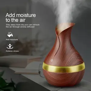 Mini Vase Wood Grain Aromatherapy Diffuser Humidifier Portable Desktop Humidifier for Office Desk Car Use Multifunctional Fragrance Diffuser Humidifier with Simulated Wood Grain Vase Design