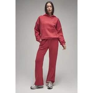 Kaiia Script Logo Wide Leg Joggers Red