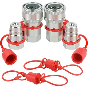 [2 Sets SummerVibes Hydraulic Quick Connect Coupler] 2 Sets of Ag ISO 5675 Poppet Pioneer Hydraulic Quick Connect Coupler with Dust Caps, 1/4'' - Durable Hydraulic Couplers for Easy Connection Easter