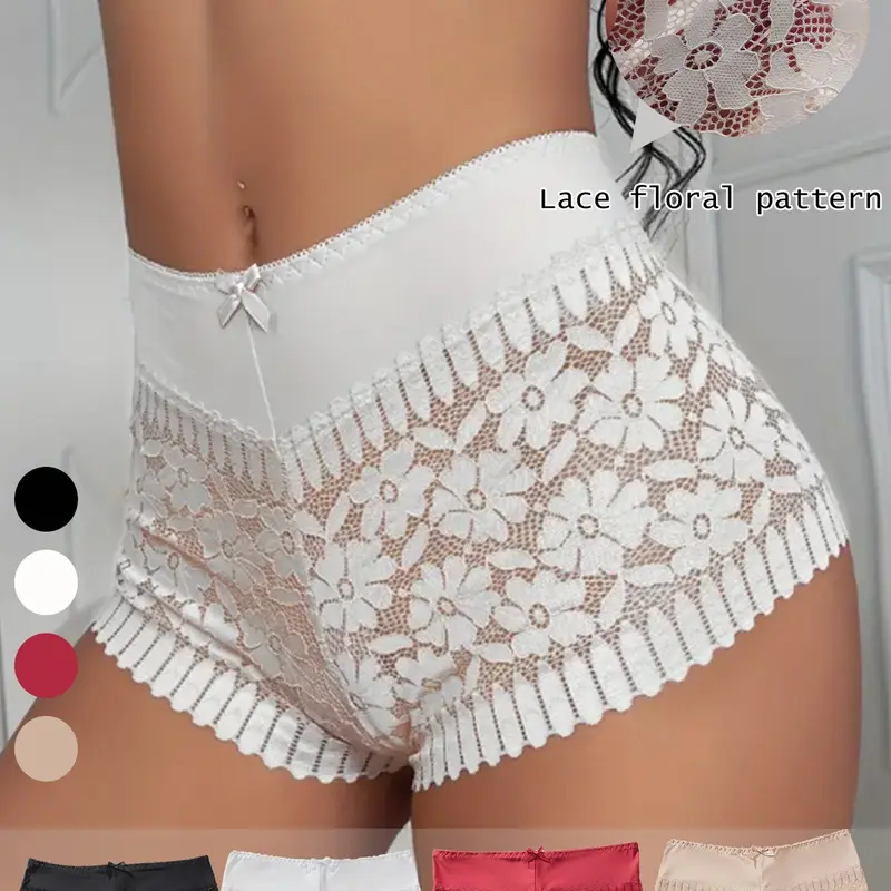 Elegant Women's Lace Trim Panties, Breathable Comfortable Half-Transparent Solid Color Underwear, Hand Wash Only, All Seasons Wear, Sheer Lace Panty, Lace Fitted Panty, Soft Underwear, Soft Comfy Panty