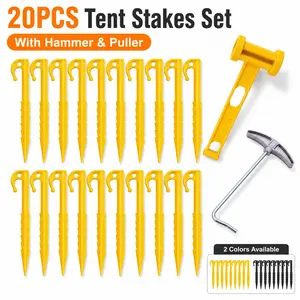Convenient, Fast, and Secure — 20-Piece Tent Stake Set (Includes 1 Hammer and 1 Stake Puller) | 14.5cm ABS Camping Stakes | Ideal for Camping Tents, Beach Towels, Tarps & Sun Shelters, Garden Use, and Outdoor Anchoring
