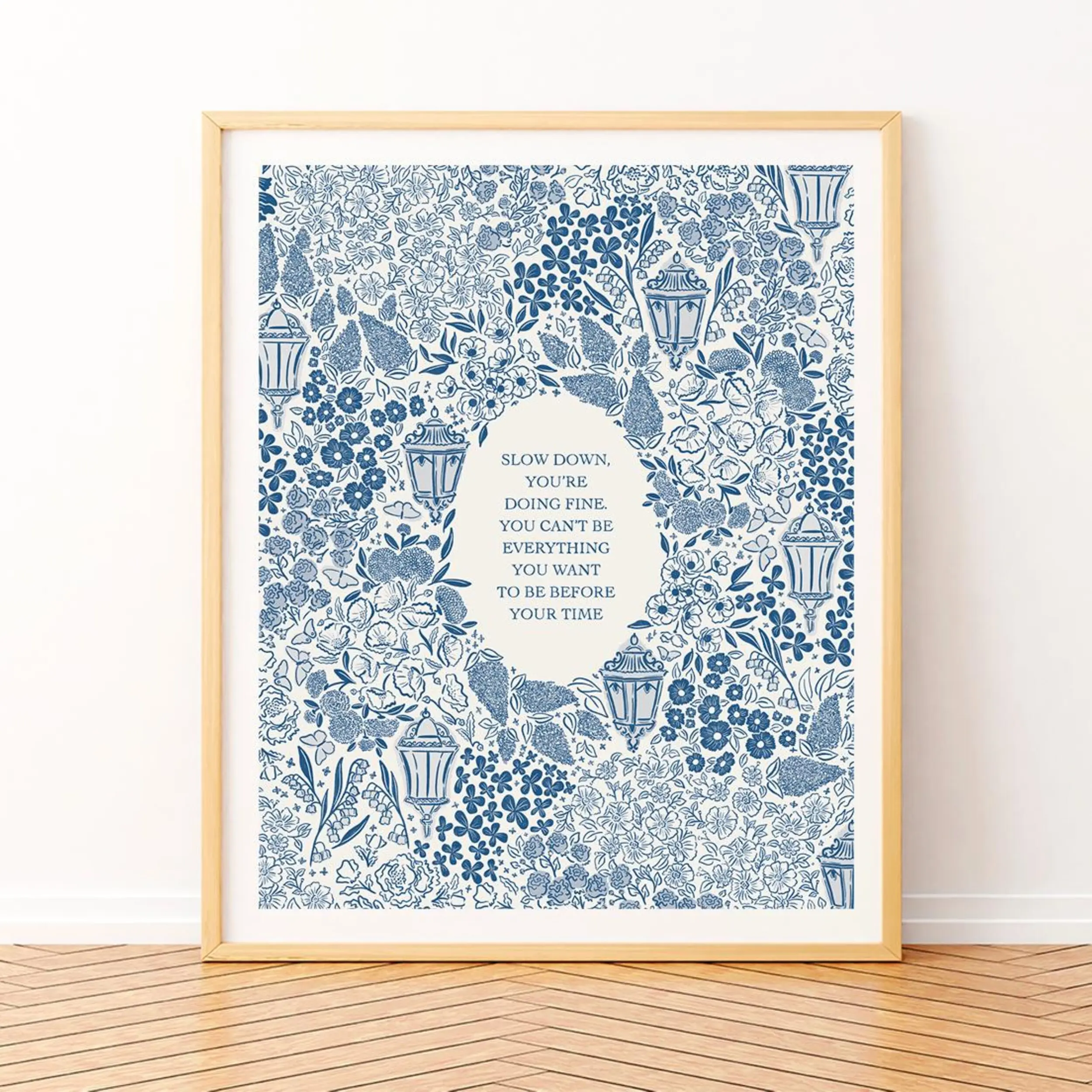 Billy Joel Vienna Lyrics Print Poster, Blue Floral Art Print Decor Posters - NO FRAME