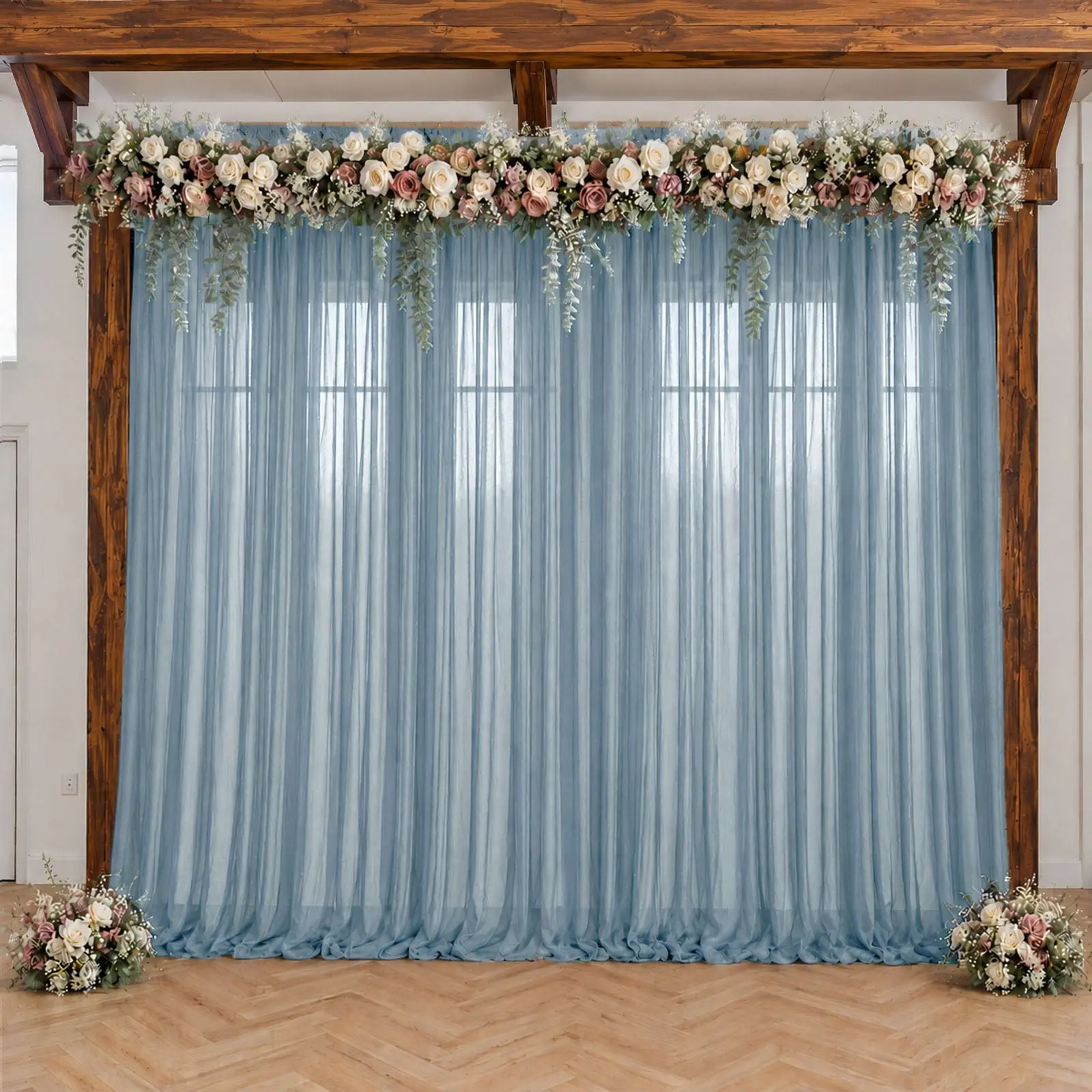 Dusty Blue Sheer Backdrop Drape – 5ft x 14ft Wedding Arch & Ceiling Decor Panel, Wrinkle Resistant with Soft Shimmer