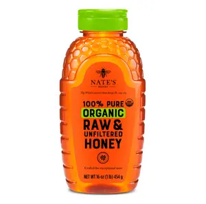 Nate's Organic 100% Pure, Raw & Unfiltered Honey - USDA Certified Organic - 16oz. Squeeze Bottle