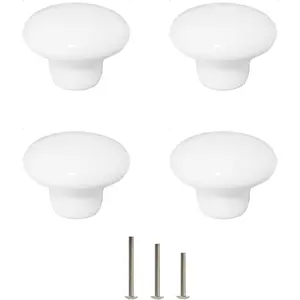4X White Door Knob Cabinet Retro Round Ceramic Drawer Cupboard Kitchen Dresser Pull Handle Knobs 32mm/1.25" with 3-Sized Screws