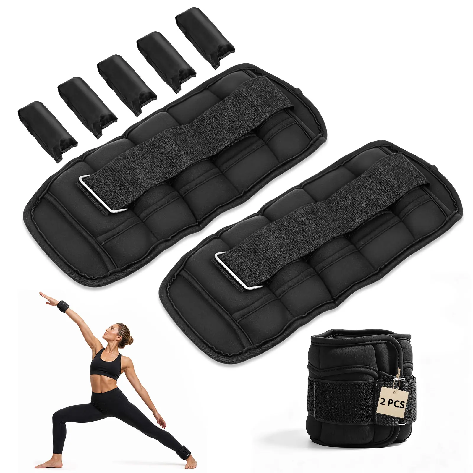 Adjustable Ankle Weights Set -10LBS/ Pair Removable Sandbags for Women & Men, Comfortable Modularized Leg Weights for Walking, Running, Pilates, Yoga, Home Workout & Running, Lifting