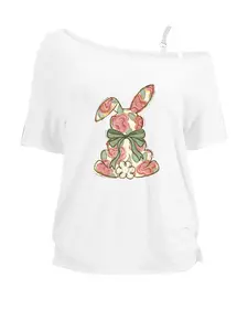TikTok Viral 2026 Women's 3 Piece Off Shoulder Tops Set - Cute Bunny Print One Shoulder T-Shirts with Adjustable Strap，Y2K Coquette Aesthetic Streetwear