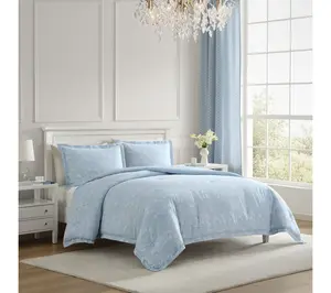 Laura Ashley Magnolia Grove Blue Cotton Queen Comforter Set