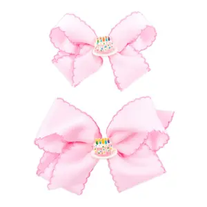 Birthday Cake Charm Moonstitch Hair Bow - Girls Accessory for Celebrating Her Special Day