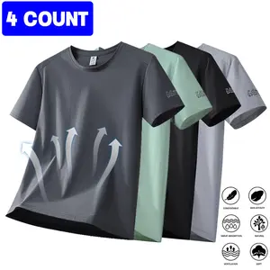Men’s Plus Size Breathable Quick-Dry Softskin Short-Sleeve Fitness T-Shirt Pack of 4
