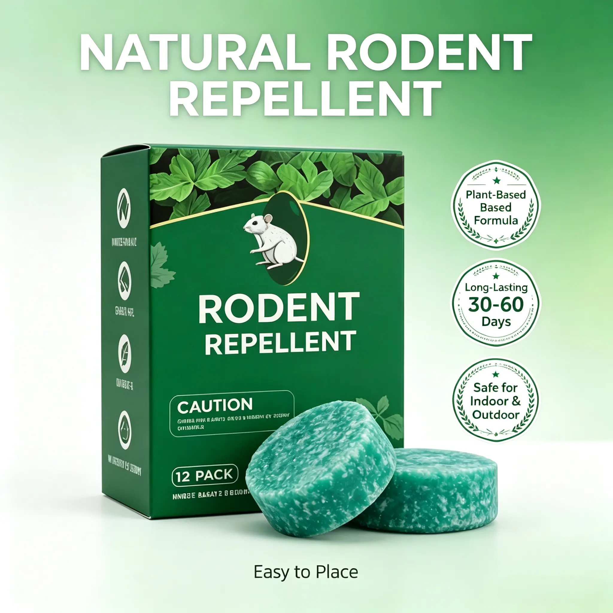 Scent-Based Rodent Repellent Blocks with Natural Ingredients - 12-Count Long-Lasting Rat Repellent for House, Mouse Rat Deterrent, Outdoor Use, Kid & Pet Safe, No Traps No Mess, Home Care Supplies for Basement