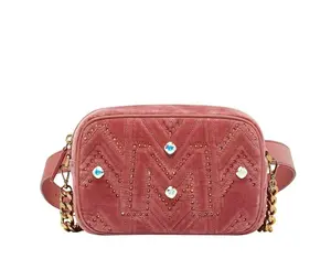 Pre-owned MCM Velvet Belt Bags Women's Pink Crystal Studs Crossbody Camera Bag