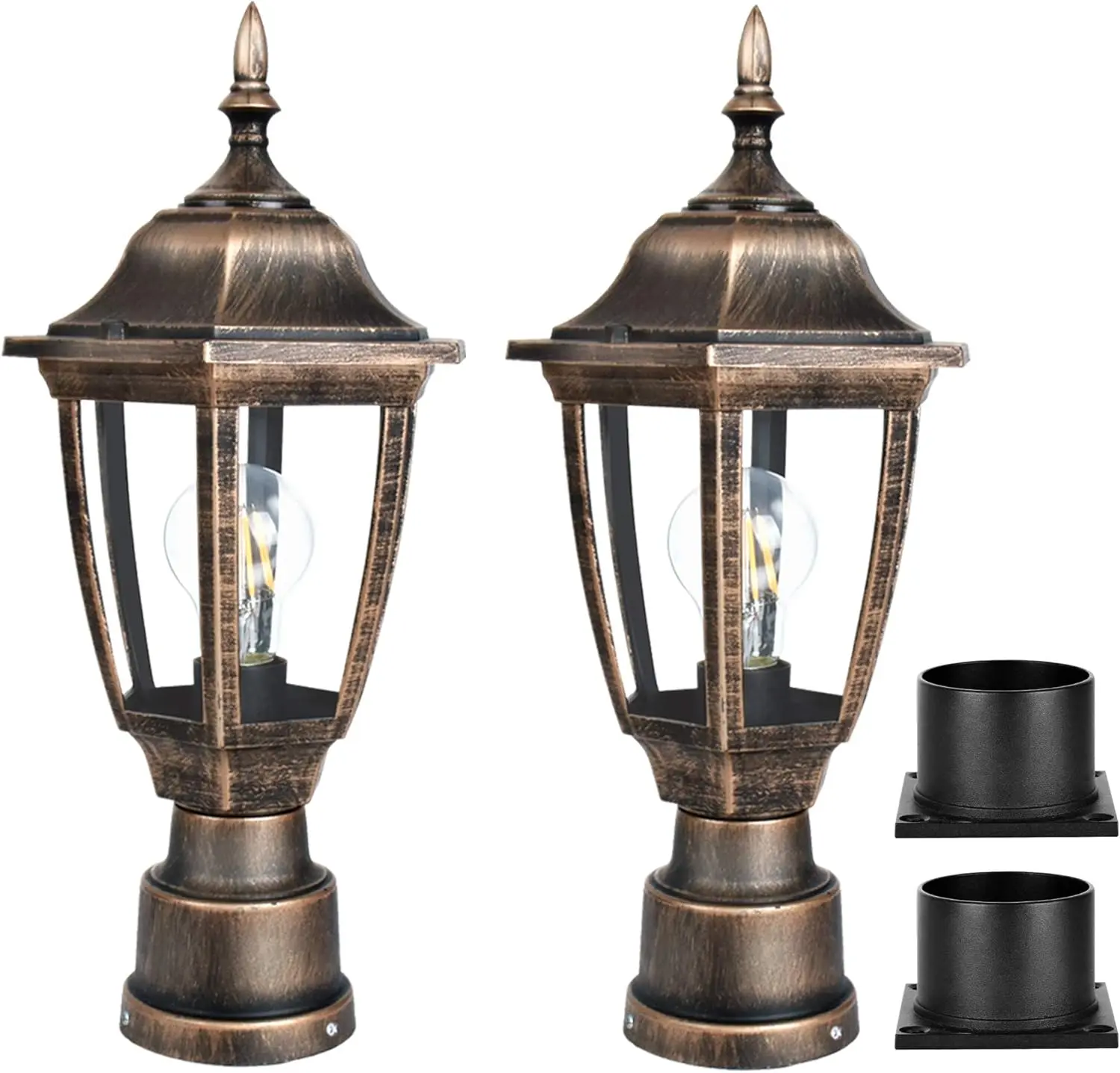 2-Pack Polypropylene Outdoor Post Lights, Electric Waterproof IP44 Exterior Lamp Post Fixture with Pier Mount Base, Included LED Bulbs, Anti-Corrosion Decking & Patio Lighting for Garden, Entrance