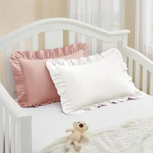 Cotton Toddler Pillowcase 13"x18" Set of 2, Soft & Breathable Toddler Pillow Cover, Envelope Closure Travel Pillow Case for Boys, Girls (Dusty Pink & White)