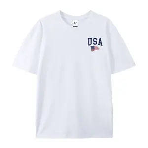 USA American Flag Graphic Tee Minimalist Small Logo Patriotic Shirt for Men and Women Unisex Short Sleeve Crewneck Top 4th of July Independence Day Outfit Casual White Cotton