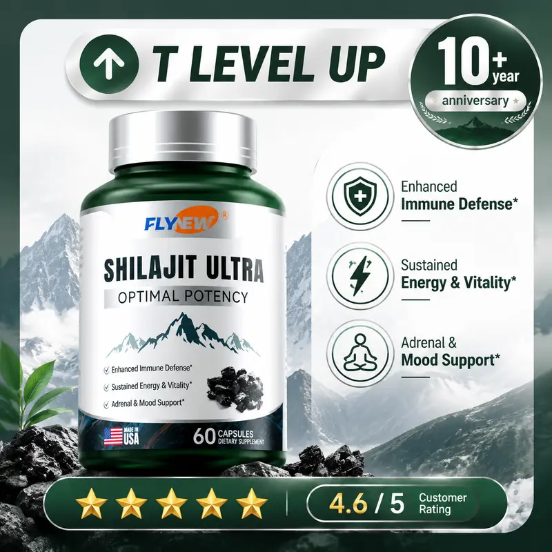 Flynew Optimal Potency Shilajit Ultra 60 Capsules Made in USA with Essential Minerals for Healthy Aging and Immune System Support - Edible, Healthcare