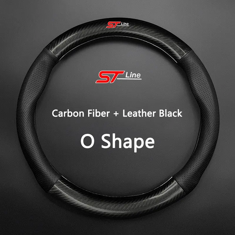 38CM Carbon Fiber leather Car Steering Wheel Cover Breathable Anti Slip Cover for Ford ST-line Focus 2 3 Mondeo Ecosport Kuga Mk4 Fiesta Mk3 