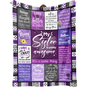 Sister Gifts Blanket, Happy Birthday Gifts for Sister, Unique Gift for My Dear Sis on Mothers Day Christmas - Soft Throw Blanket 60" x 50 (Purple), Printed on One Side with a Plain White Back, Halloween Thanksgiving Christmas Gift
