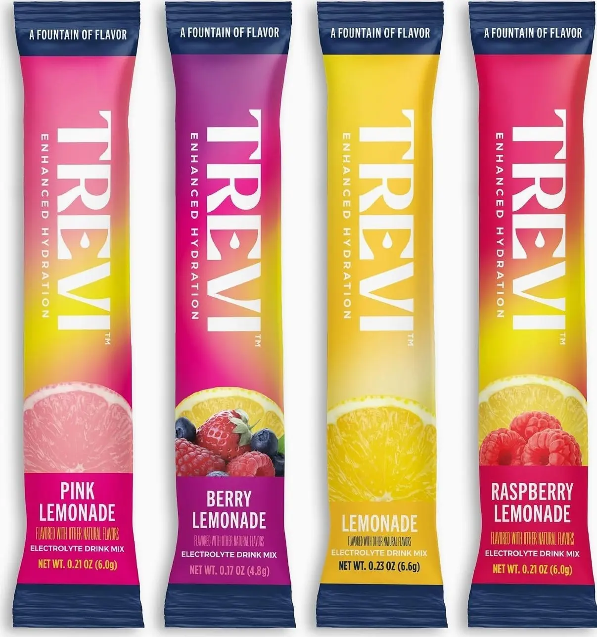 TREVI™ Everyday Sugar Free Electrolytes - Essential Drink Mix Hydration Powder Packets - 28 Count - Lemonade Variety Pack - Lemonade, Pink Lemonade, Raspberry Lemonade, Berry Lemonade