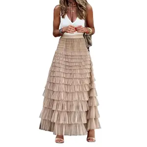 Euro-American Summer Mesh Skirt - Midi Length, Plain Pattern, Fashionable & Stylish, Breathable & Comfortable,