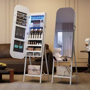 Vlsrka Round Mirror Jewelry Cabinet Door Hang Jewelry Armoire with Full Length Mirror Wall Mounted Hanging Organizer for Accessories Storage