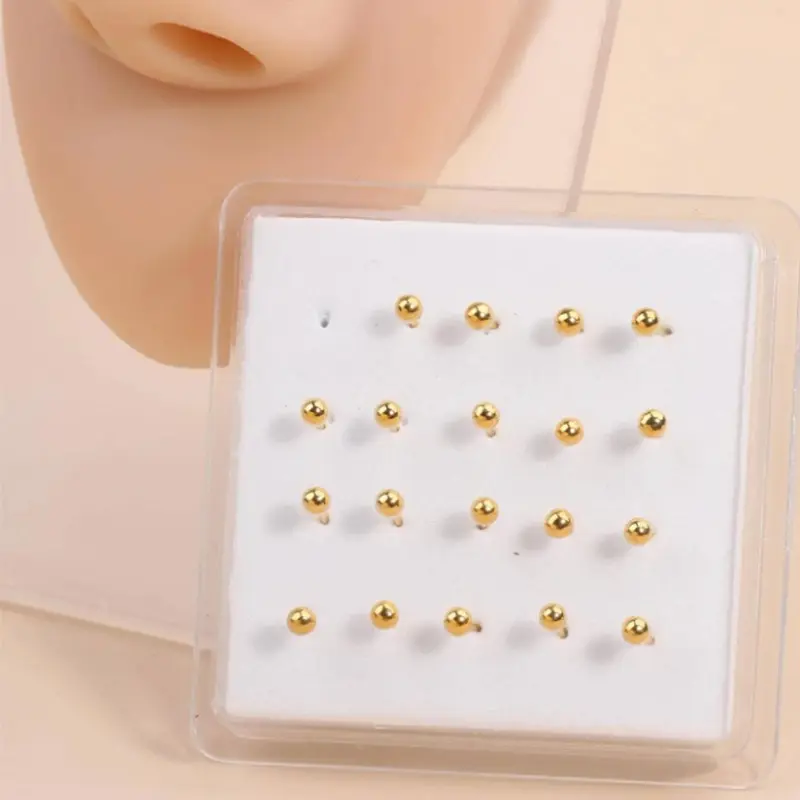 Nose Studs with Clear Box, Stainless Steel Round Head Nose Studs, Fashionable Body Jewelry for Women & Men, Body Piercings, High Quality Jewelry, Stud Nose Rings, Nose Piercing Jewelry