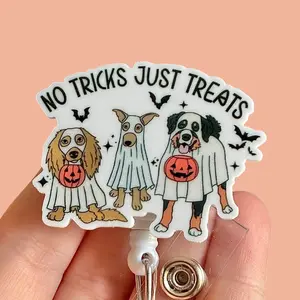 Glitter My Badge Halloween ghost dog nurse badge reel for nurse and hospital workers. Badge clip Badge pull - Retractable swivel clip with a 360 rotation. Great gift for coworker.