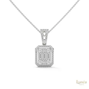 2.3 CT. Baguette & Round Diamond Pendant | Lab Grown | 14K Gold & Platinum