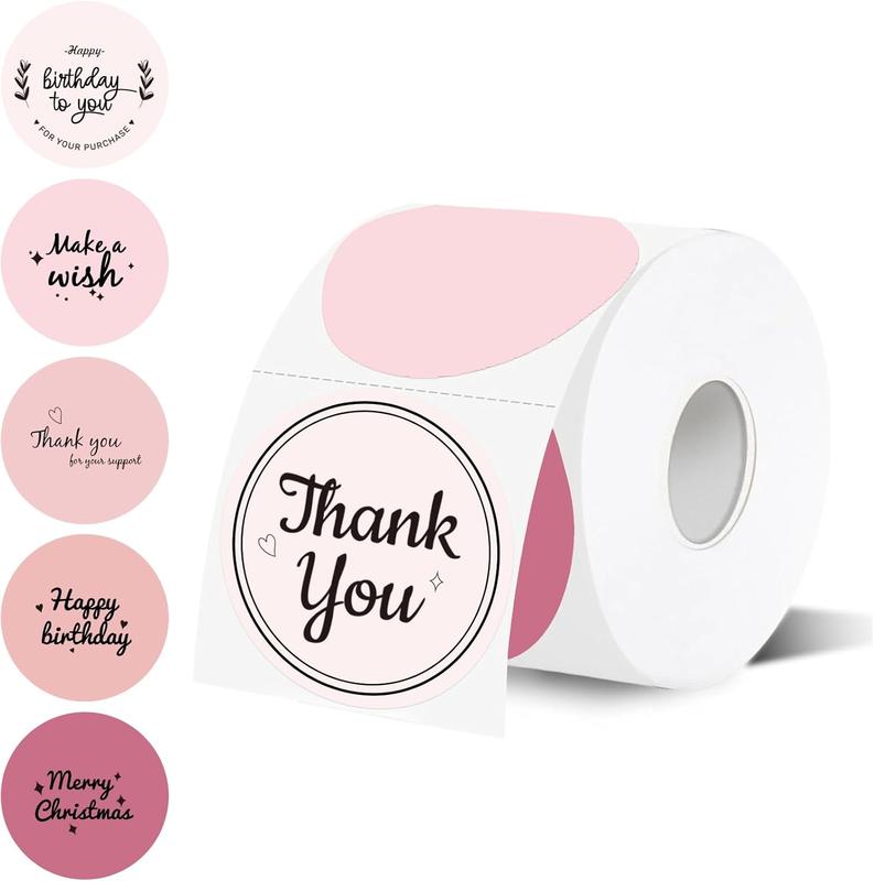 STARBOLING 2 inch Round Thermal Label,Pink Circle Thermal Sticker Labels for Business and Home,Direct Thermal Printer Label for DIY Logo Design,Thanks Card,300 Labels/1 Roll