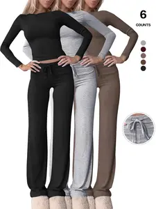 Women's Slim Fit Cropped T-Shirt & High-Waisted Flared Pants Sportswear Set, Casual All-Season, Perfect for Daily Wear