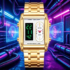 Men’s square creative dual-movement multifunction sports watch featuring a luxurious dual time zone design, waterproof function, LED night glow, minimalist aesthetics—elegant and durable; perfect for everyday wear and holiday gifting. BW126