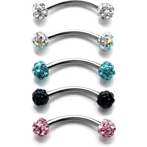 16G Crystal Ball Curved Barbell Eyebrow Ear Ring Body Piercing Jewelry 8mm 10mm