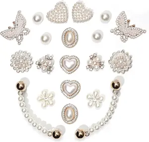 20pcs Bling Shoe Charms Crystal Rhinestone and Faux Pearl Decoration Pins for Clogs, Sparkling Butterfly Flower DIY Shoes Accessories for Girls Women Party Favors