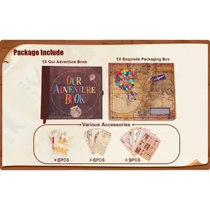 Our Adventure Book Scrapbook Photo Album Retro Style Embossed Letter Cover Travel Diary Journal Scrap Book Kit For Couples, Memory Book For Anniversary Wedding, Valentines Day Gifts