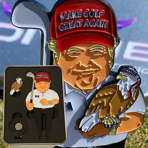 Donald Trump Divot Tool & Freedom Eagle Magnetic Ball Marker W/ Hat Clip Gift Set for Winners Compact Portable Golf Accessory