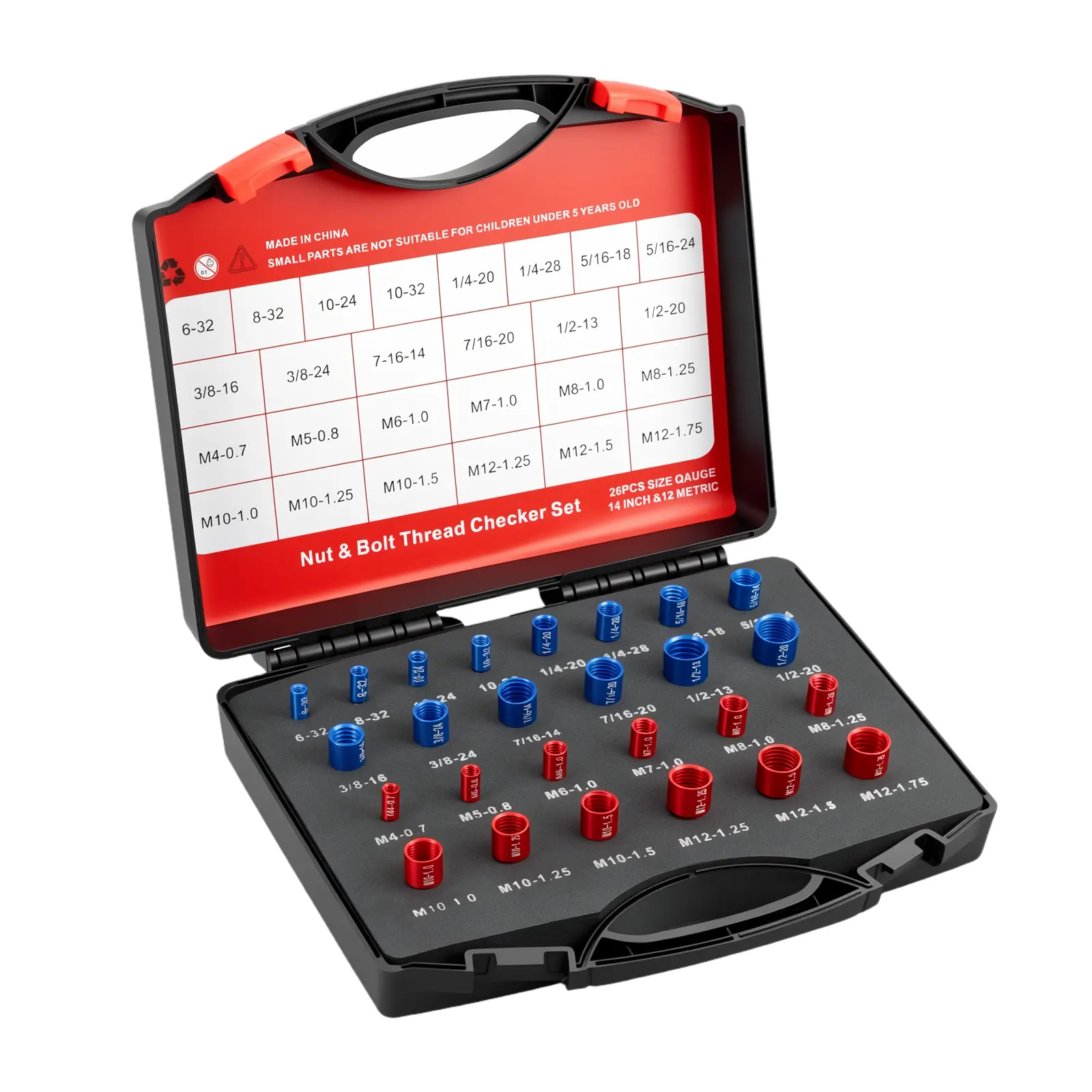 GJANSH 26/44PCS Nut and Bolt Thread Checker - Inch/Metric Sizes Thread Gauge Tool with Handy Tool Box, Ideal for Home Garages & Car Repairs, Snapfixmate, Fathers Day Gift, Comprehensive Size