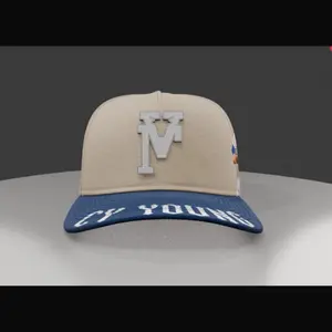 Toro Valenzuela CY Young Baseball Cap with M Logo and Player Graphic Beige and Blue
