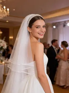 3-Row Pearl Hairband Veil, Single Party Integrated Headpiece, Bride-To-Be Wedding Essential, Elegant Bridal Accessory, Perfect for Weddings