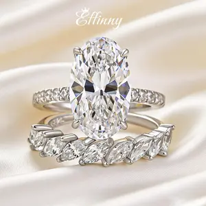 Effinny Oval Cut 7.5ct 2PC Wedding Ring Set With Marquise Cut Half Wedding Band, 925 Sterling Silver Promise Ring, 5A Cubic Zirconia Bridal Rings Set for Women