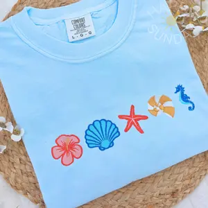 Coastal Icons Embroidered Shirt, Beach Lover Shirt, Summer Embroidered Shirt, trendy Summer tee, Ocean Lovers Shirt, Sea Animals Tee
