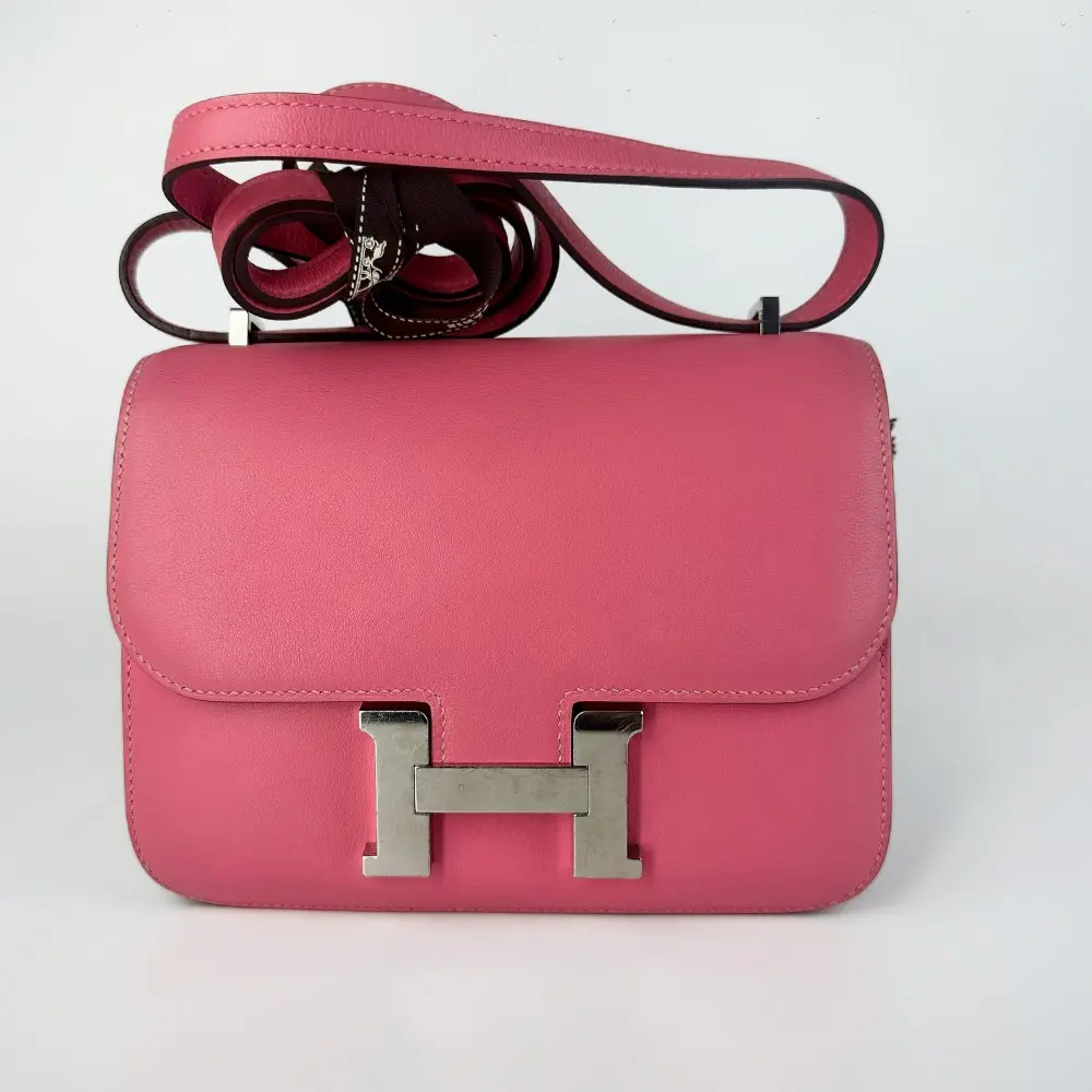 Pre-owned HERMÈS Constance Crossbody Bag, Pink Swift Leather, Palladium Hardware【1032】