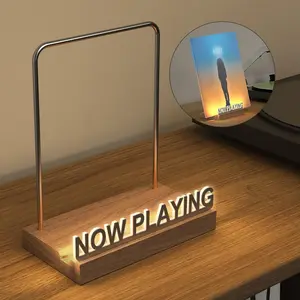 Vinyl Record Stand, Wooden Glowing Vinyl Record Display Rack, Album Storage Organizer, Warm LED Light Anti-Fingerprint Acrylic Letters (silver Color)