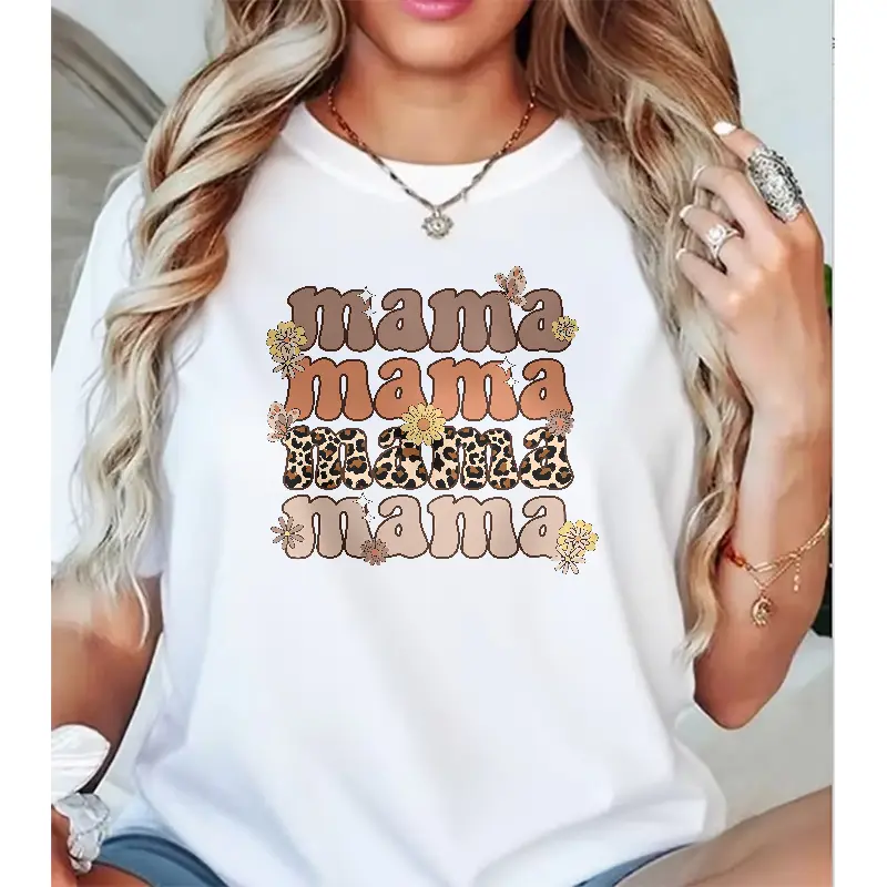 Women's Maternity 90s Aesthetic Casual Round/Crew Neck 100% Cotton Short Sleeve T-Shirt - Classic Fit, Stacked Leopard Floral Graphic, Casual Streetwear Top