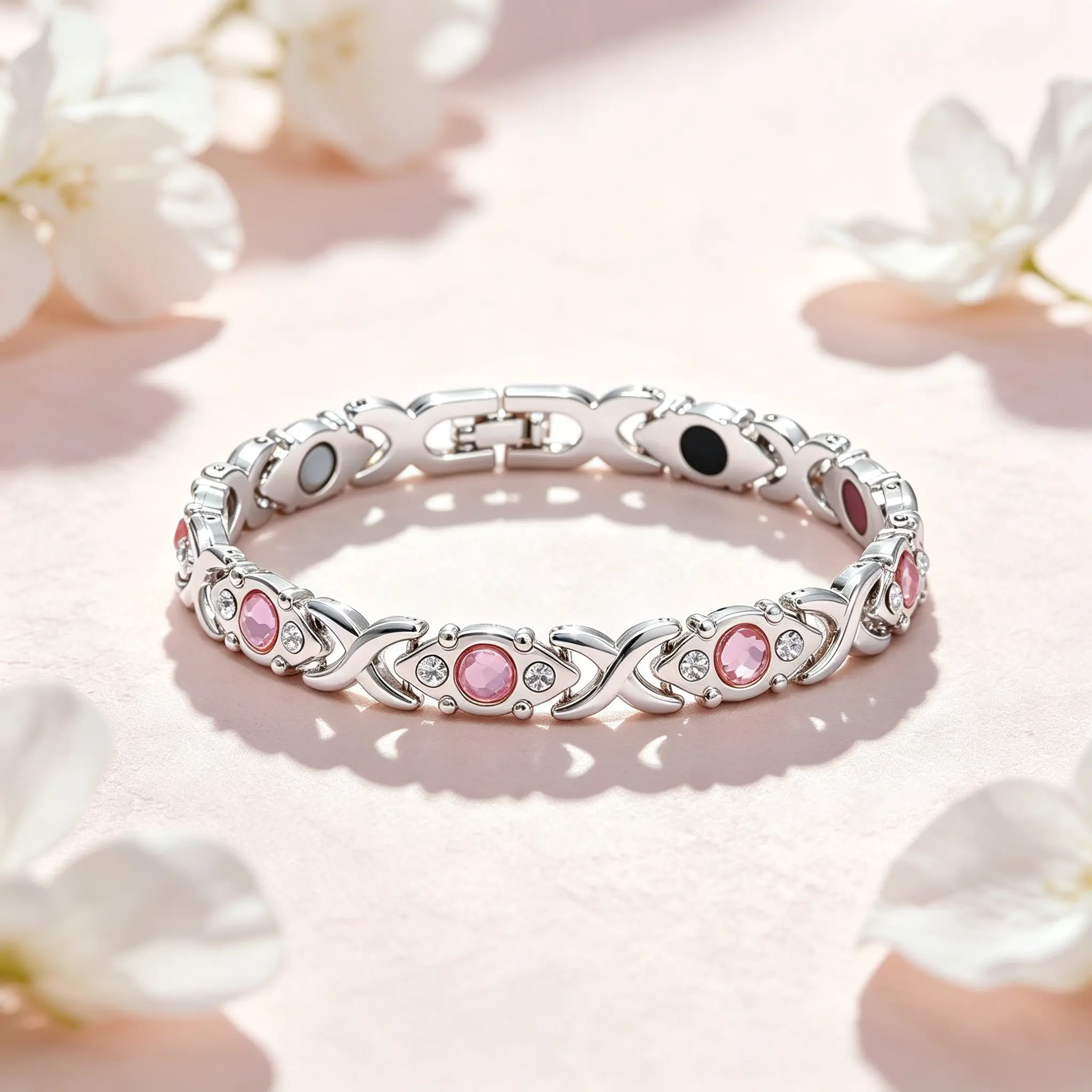 Diamond Embedded Magnet Energy Bracelet, Eco Alloy Adjustable Women Wrist Strap, Adjustable Size, Female Wear