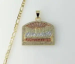 Plated Tri-Color Blinged The Last Supper 4mm Figaro Chain Necklace