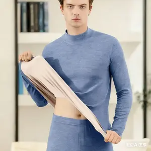 2025 Men's Half-High Collar Thermal Underwear Set – Wool Silk Velvet, Anti-Cold Self-Heating, Autumn & Winter Pants & Top Set